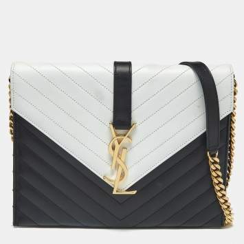 مملوكة مسبقًا Saint Laurent Envelope Black/White Matelassé Leather Chain Shoulder Bag
