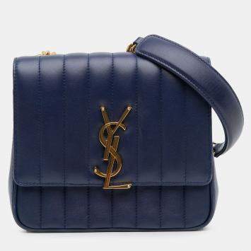 مملوكة مسبقًا Saint Laurent Paris Blue Medium Lambskin Monogram Vicky Chain Bag