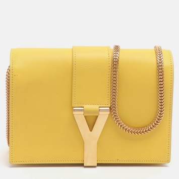 Pre Owned Saint Laurent Paris Y-Ligne Mini Yellow Leather Shoulder Bag