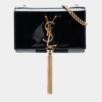 مملوكة مسبقًا Saint Laurent Paris Black Small Patent Monogram Kate Tassel Crossbody
