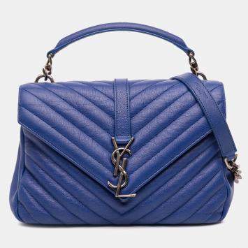 مملوكة مسبقًا Saint Laurent Paris Blue Medium Quilted Chevron Sheepskin College Satchel
