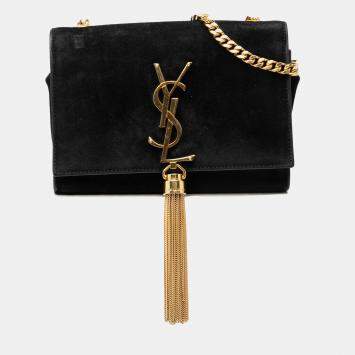 مملوكة مسبقًا Saint Laurent Paris Black Small Suede Monogram Kate Tassel Crossbody
