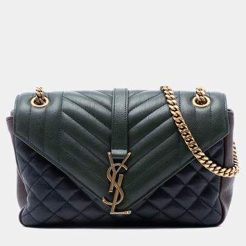 مملوكة مسبقًا Saint Laurent Paris Blue Medium Tricolor Sheepskin Triquilt Monogram College Bag