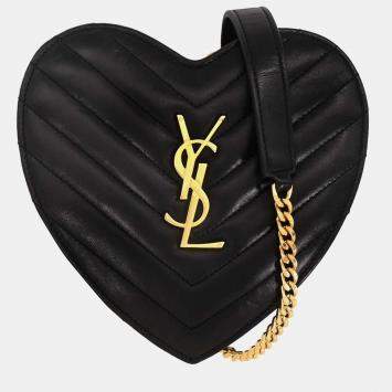 مملوكة مسبقًا Saint Laurent Black Leather Love Heart Shoulder Bag