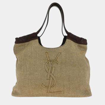 Pre Owned Yves Saint Laurent Beige Linen Belle De Jour Cabas Tote Bag