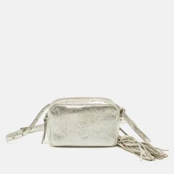 Pre Owned سان لوران حقيبة خصر جلدية فضية متشققة قابلة للتحويل