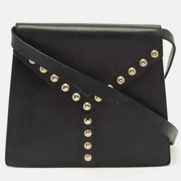 Pre Owned Saint Laurent Y Studded Envelope Black Leather Crossbody Bag