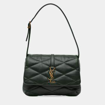 Pre Owned Saint Laurent Paris Green Quilted Lambskin Le 57 Diamond Shoulder Bag