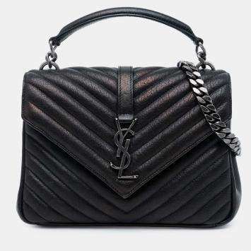 مملوكة مسبقًا Saint Laurent Paris Black Medium Chevron Sheepskin Monogram College Satchel