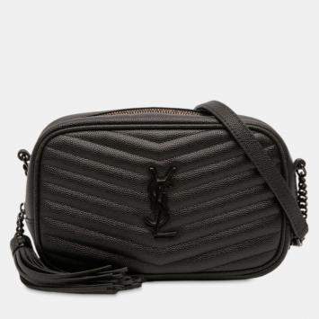 Pre Owned Saint Laurent Paris Black Mini Grain de Poudre Monogram Monochrome Lou Camera Bag