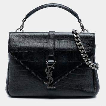 مملوكة مسبقًا Saint Laurent Paris Black Medium Croc Embossed Leather College Satchel