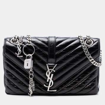 Pre Owned Saint Laurent Paris Black Medium Crinkled Calfskin Punk Chain Bag