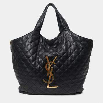 مملوكة مسبقًا Saint Laurent Black Leather Quilted 'ICARE' Oversized Bag with Pouch