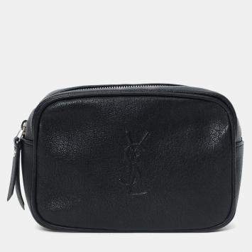 Pre Owned Saint Laurent Black Lambskin Monogram Lou Belt Bag