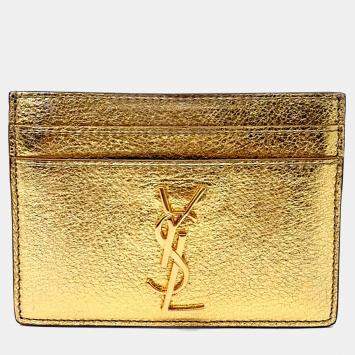 Pre Owned محفظة بطاقات سان لوران باريس جلد ذهبي