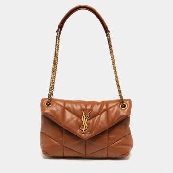 مملوكة مسبقًا Saint Laurent Loulou Puffer Small Brown Chevron Leather Shoulder Bag