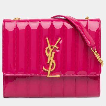 Pre Owned Saint Laurent Paris Pink Medium Patent Vicky Crossbody