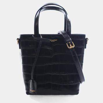 مملوكة مسبقًا Saint Laurent Mini Crocodile Embossed Leather Toy Shopper Tote