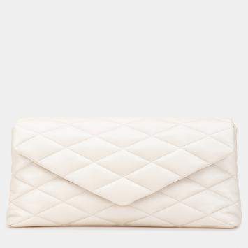 Pre Owned حقيبة كلاتش سان لوران باريس سادة مبطن جلد خروف أبيض كبير