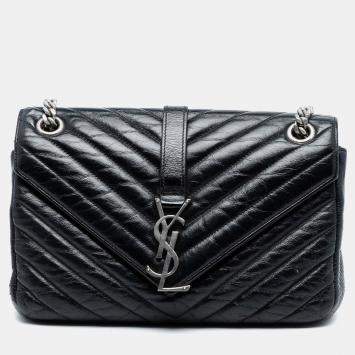 Pre Owned حقيبة سلسلة بانك سان لوران باريس جلد عجل مجعد متوسط أسود