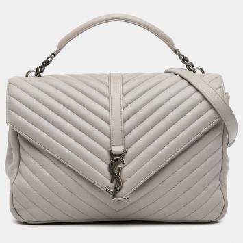 Pre Owned Saint Laurent Paris Large Chevron Sheepskin Monogram College Satchel