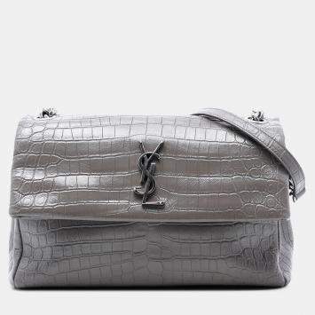 Pre Owned حقيبة سان لوران باريس مونوغرام وست هوليوود وسط جلد عجل بنمط التمساح كروس بودي