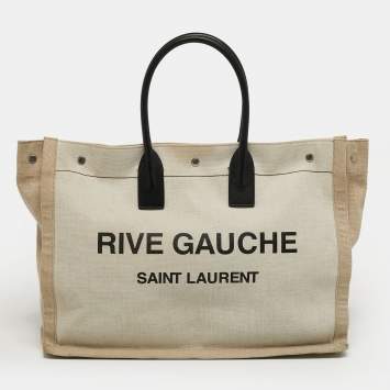 Pre Owned Saint Laurent Rive Gauche Shopper Tricolor Canvas and Leather Tote