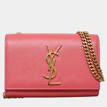 Pre Owned Saint Laurent Paris Kate Small Pink Leather Chain Shoulder Bag