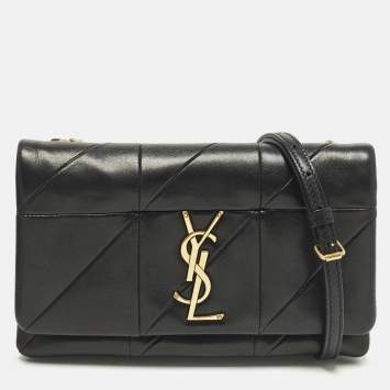 Pre Owned Saint Laurent Jamie Black Quilted Leather Wallet On Chain