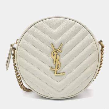 Pre Owned Saint Laurent Paris White Leather Round Camera Crossbody Bag