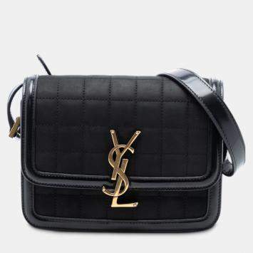 Pre Owned Saint Laurent Paris Black Small Quilted Suede Solferino Satchel In Box