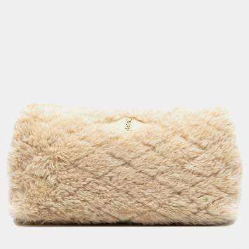 مملوكة مسبقًا Saint Laurent Paris Brown Quilted Shearling Sade Puffer Envelope Clutch