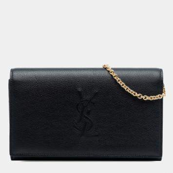 Pre Owned Saint Laurent Paris Black Leather Belle de Jour Wallet on Chain