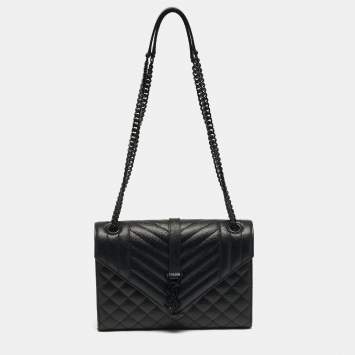 مملوكة مسبقًا Saint Laurent Envelope Chain Mix Medium Black Matelasse Leather Bag