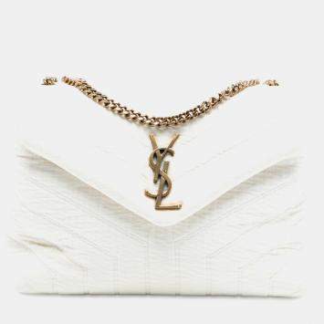 Pre Owned شنطة كتف سان لوران باريس لولو بافر جيرسي أبيض صغيرة