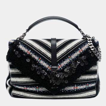 مملوكة مسبقًا Saint Laurent Paris Black Large Chevron Berber Monogram College Satchel