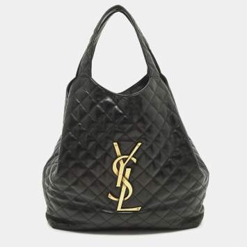 مملوكة مسبقًا Saint Laurent Icare Maxi Black Quilted Leather Shopping Tote