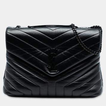 مملوكة مسبقًا حقيبة لولو مونوغرام جلد ماتيلسي سوداء متوسطة كروس بودي سان لوران باريس