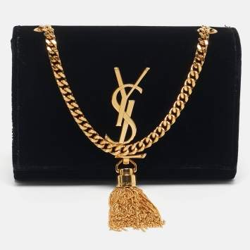 مملوكة مسبقًا Saint Laurent Kate Tassel Small Black Velvet Crossbody Bag