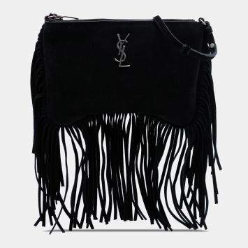 مملوكة مسبقًا Saint Laurent Paris Black Suede Monogram Fringe Crossbody
