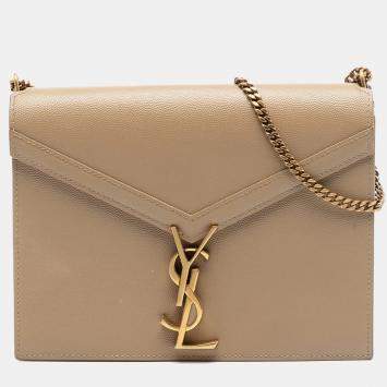 مملوكة مسبقًا Saint Laurent Paris Brown Grain De Poudre Monogram Cassandra Chain Wallet