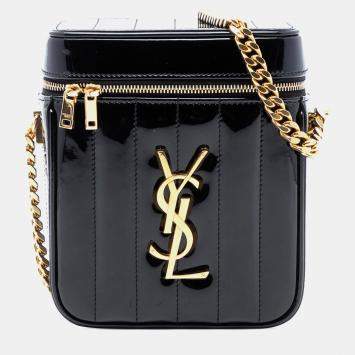 Pre Owned Saint Laurent Paris Black Patent Vicky Vanity Bag
