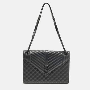 مملوكة مسبقًا Saint Laurent Monogram Envelope Large Black Mixed Quilted Leather Shoulder Bag