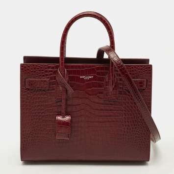 Pre Owned Saint Laurent Classic Sac De Jour Baby Dark Red Croc Embossed Leather Tote