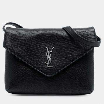 مملوكة مسبقًا Saint Laurent Paris Black Lambskin Monogram Cassandre Envelope Messenger Bag