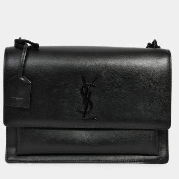 Pre Owned Saint Laurent 2020 Black Leather Large Sunset Shoulder Bag