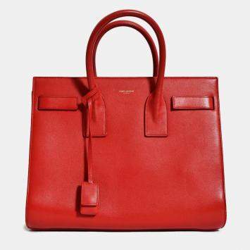 Pre Owned Saint Laurent Red Leather Small Sac De Jour with Strap