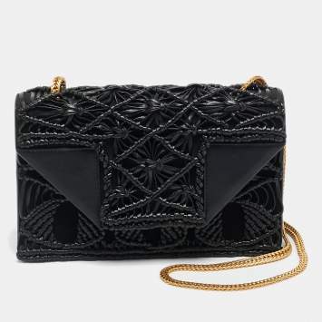 Pre Owned Saint Laurent Betty Flap Black Woven Leather Shoulder Bag