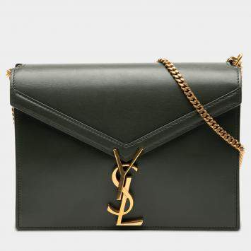 Pre Owned Saint Laurent Paris Green Smooth Calfskin Monogram Cassandra Clasp Bag