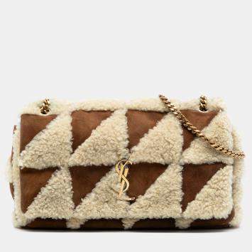 مملوكة مسبقًا Saint Laurent Paris Brown Medium Suede and Shearling Patchwork Jamie Shoulder Bag
